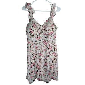 As U Wish Juniors XL Floral Dress Above Knee Mini Padded Bra Keyhole Ruffles NWT